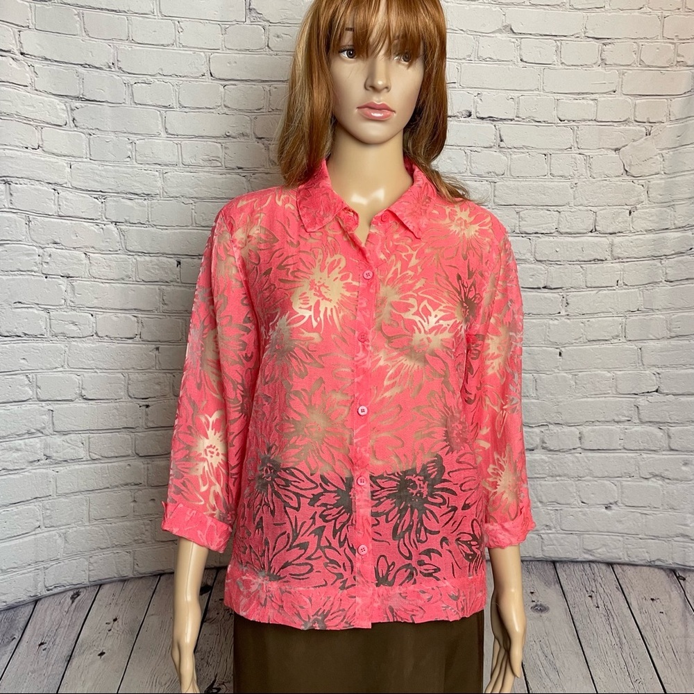 Studio Works Coral Floral Rayon Blouse Size M